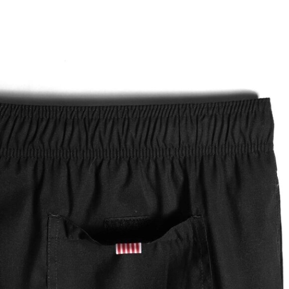 Black Vacation Style Men's Tropical Striped Print Swim Trunks - Picture 3 of 4